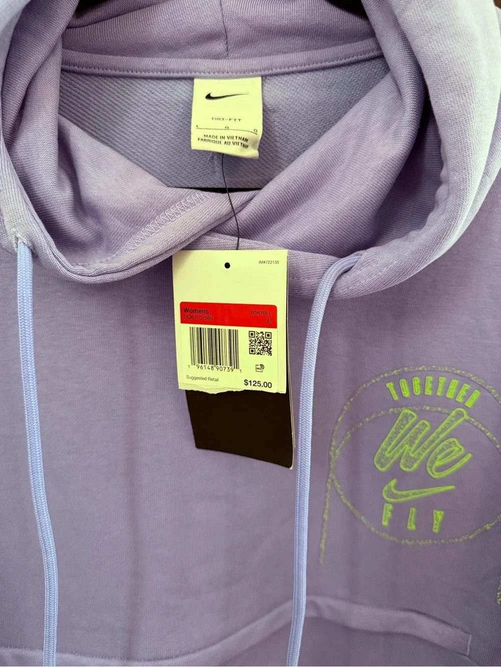 Nike Purple Hoodie with Neon Green We Fly Basketball Logo Size Large NWT